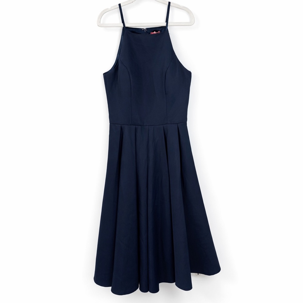 Chi Chi London Navy Blue Cocktail Party Dress Size 10 Fit & Flare Midi Elegant